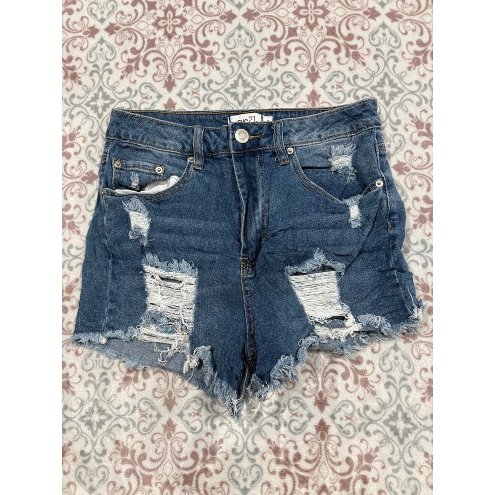 Rue21 Womens Distressed High Waisted Denim Shorts Medium Wash Blue Size 5